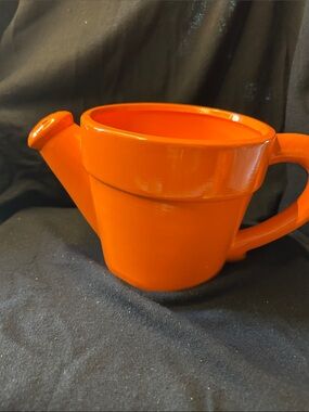 Bright Orange Ceramic Watering Can Planter